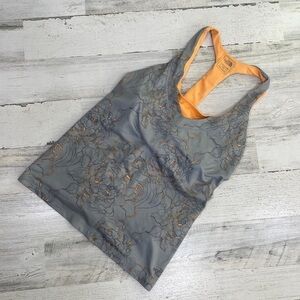 The North Face Vapor Wick Orange Gray Floral Racer Back Tank Top Athletic